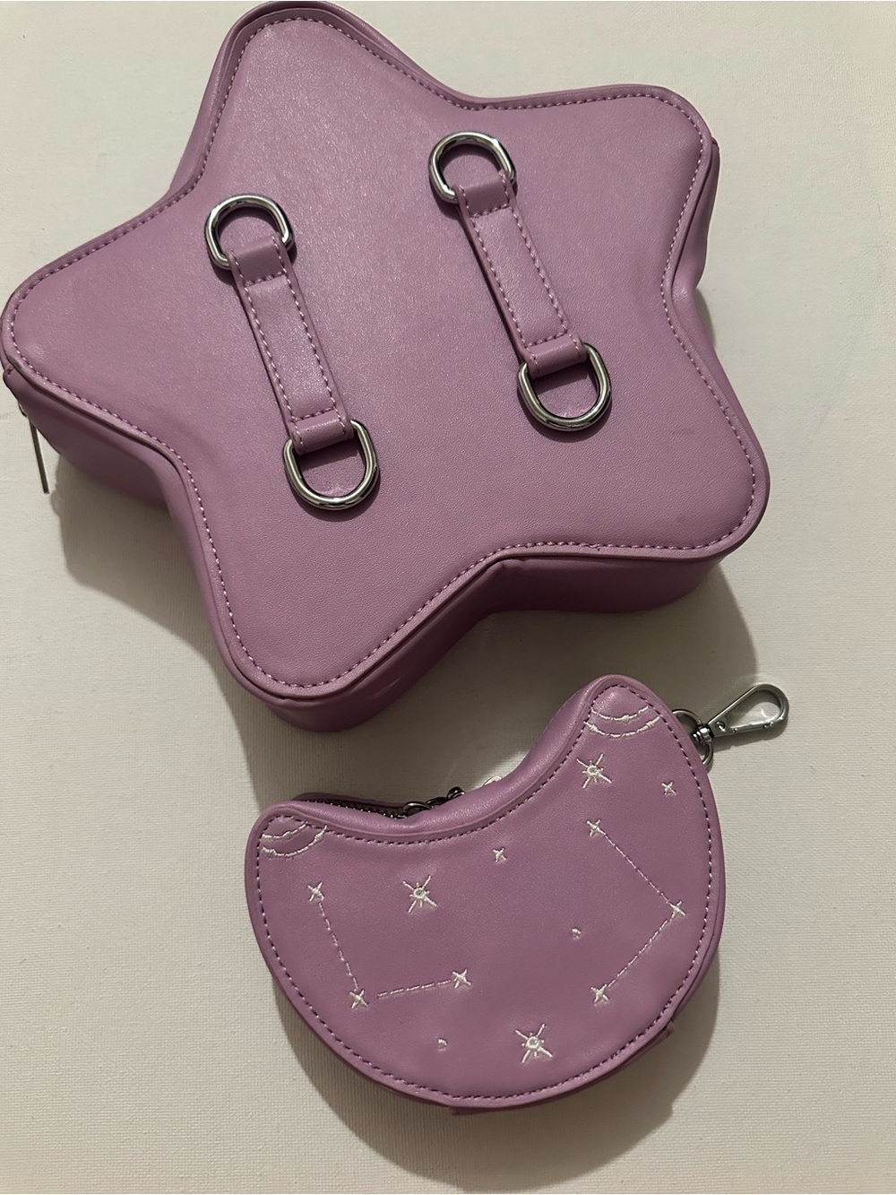 Carmico Lavender & White Moon & Stars Convertible Bag Matching Mini Moon Wallet - Picture 7 of 16
